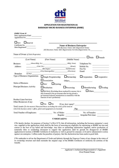 dti bmbe online application|APPLICATION FOR REGISTRATION AS BARANGAY MICRO .